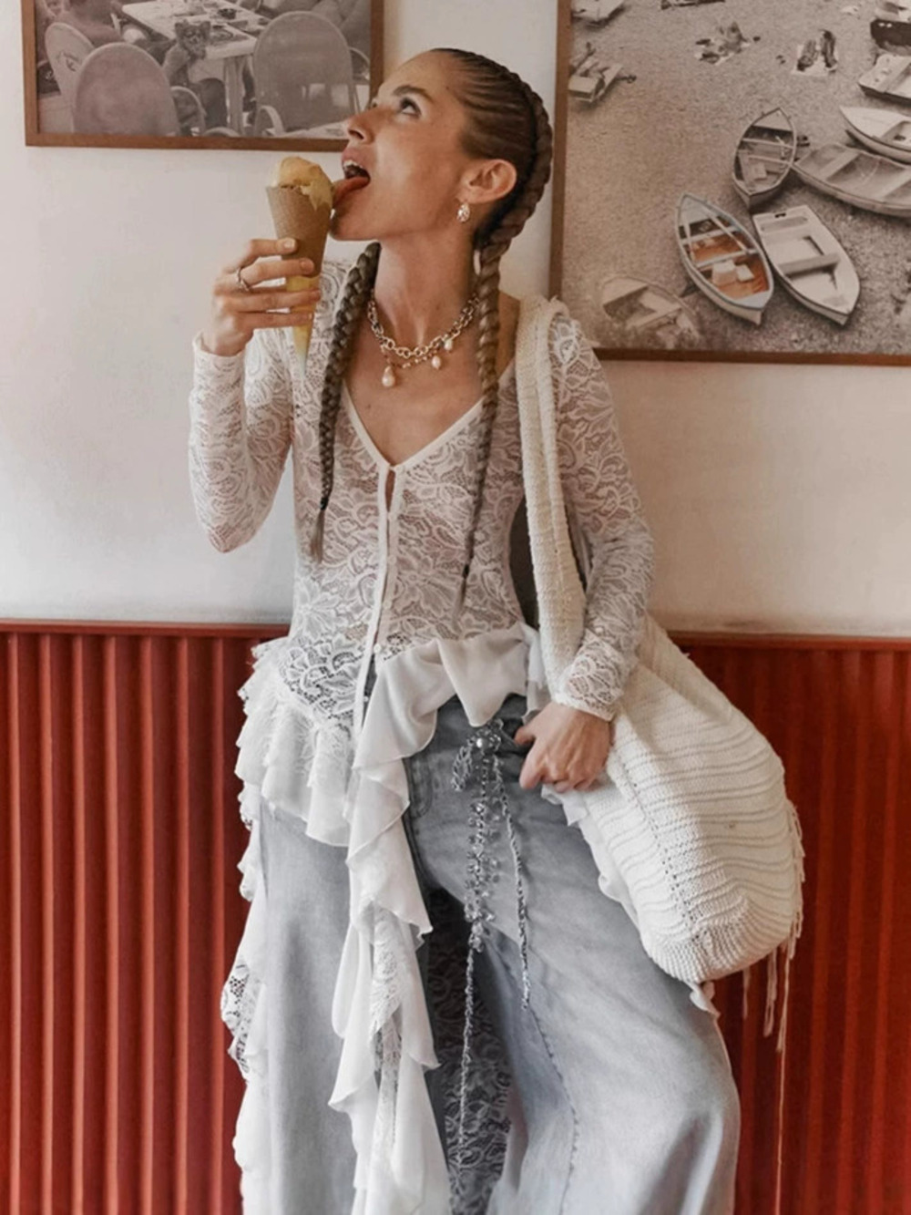 Forever 21 Bohemian Lace Cardigan Summer Design Long Sleeve Blouse